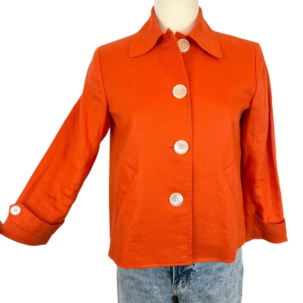 Lauren Ralph Lauren Linen Blazer Jacket Bright Orange Button Up Size 4